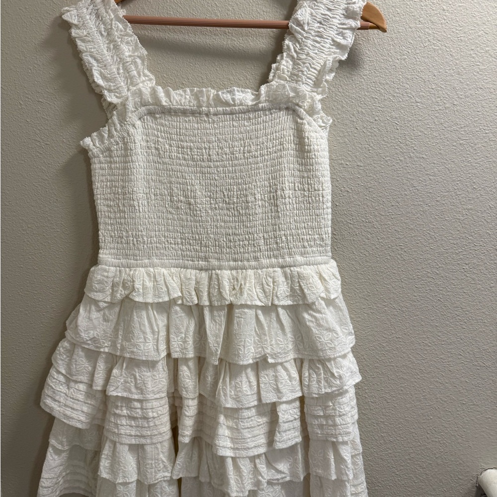 Anthropologie White Ruffled Casual Dress